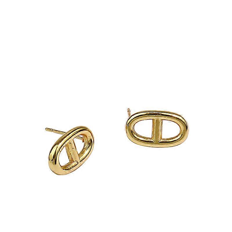 Oval Metal Stud Earrings,Gold Stud