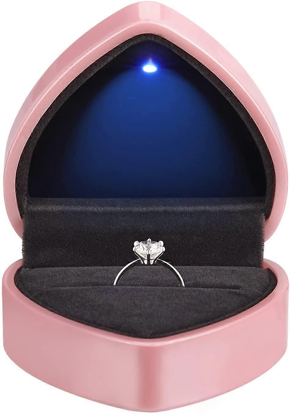 Hjerteformet ring gaveæske med LED-lys, fløjl øreringe smykkeetui med lys, Jewellry Display Box til bryllup, forlovelse, forslag, fødselsdag a