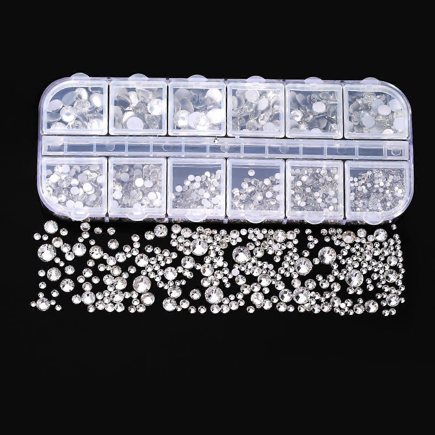 2000 Pieces Flat Back Gems Rhinestones 6 Sizes(Clear)