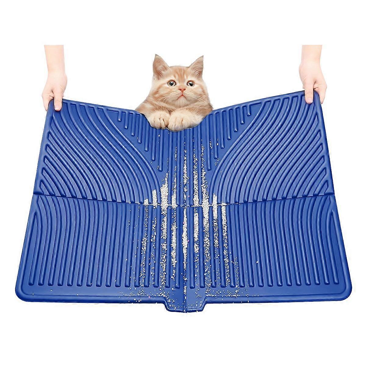 Mat, Large Trapping Mat Soft on Kitty Paws, Litter Box Mat Keep Floor Clean Blue