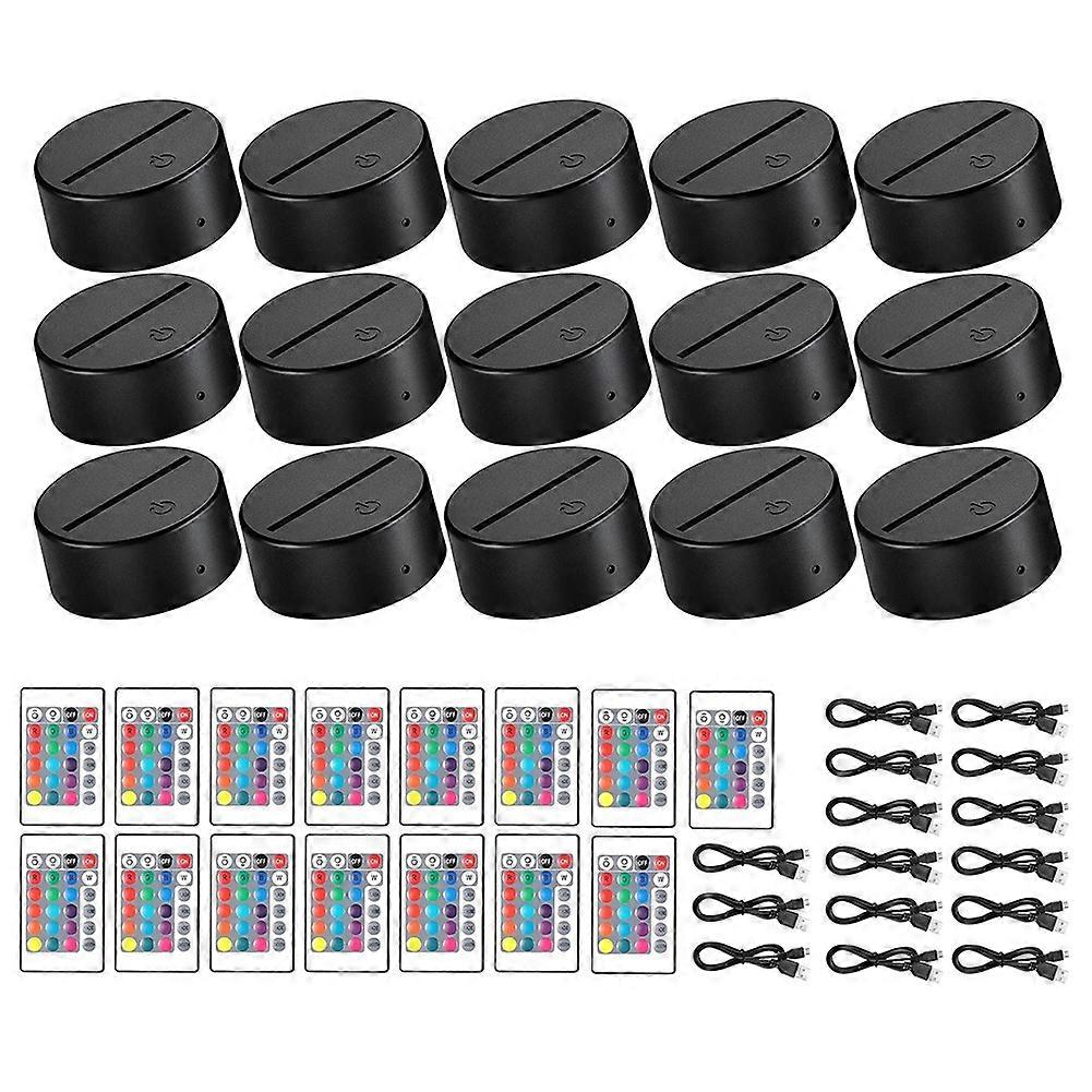 15 Sets 3D Night LED Light Lamp Base 16 Colors LED Light Display Base with Remote Control USB Light
