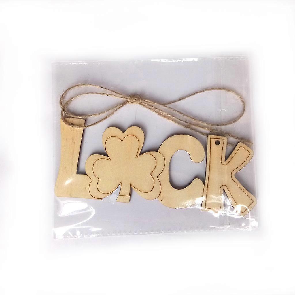 3xNon peint LUCK lettre pendentif suspendu ornement copeau de bois w / String Decor