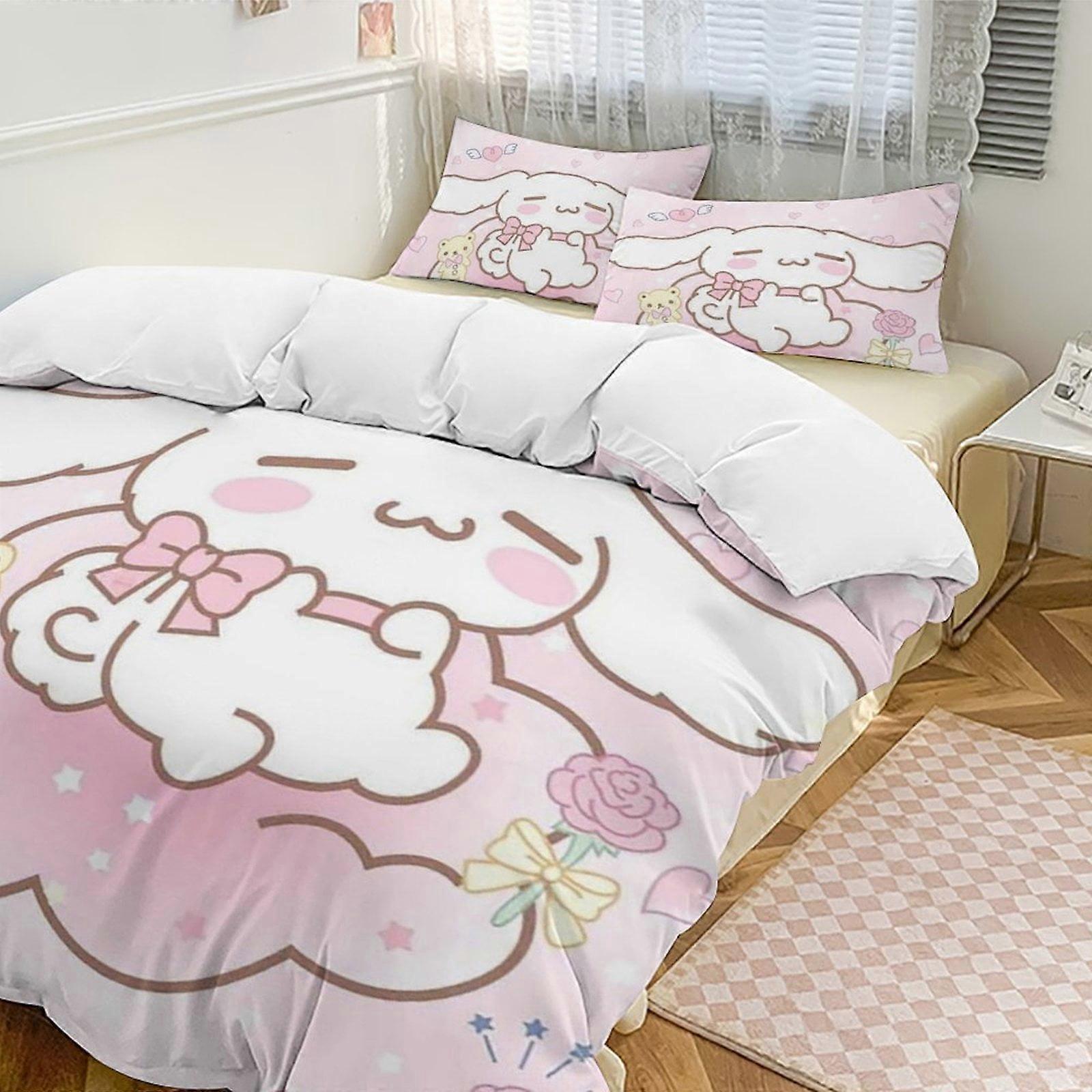 Zm581 Cinnamoroll 3-Piece Twin Bed Set - Includes 1 Single Comforter And 2 Pillowcases Bedding - Fade Resistant Microfiber Lc581