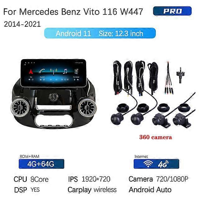 Pentru Mercedes Benz Vito W447 116 2014-2021 Car Multimedia Player GPS Navigation Radio Android 11 8Core 6+128GB Cameră Carplay 360