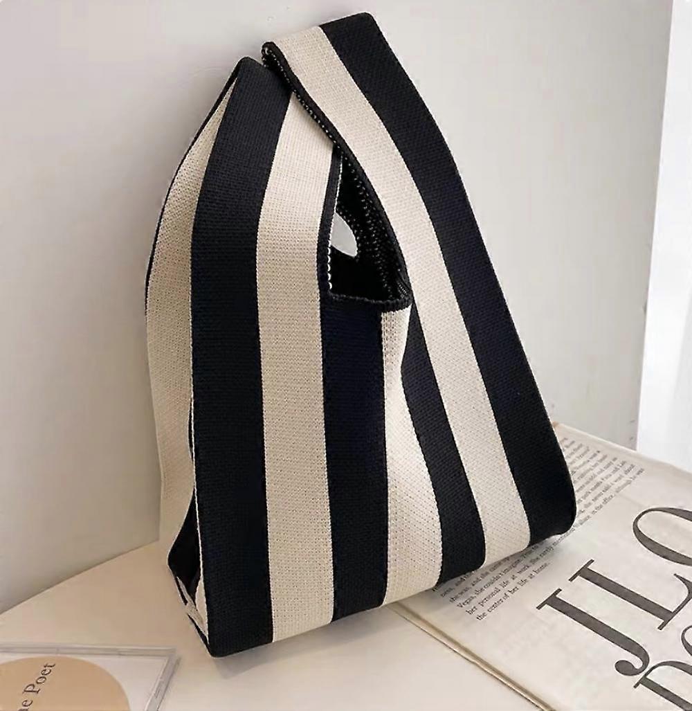 Kvinnor Handvävd Snygg Stripe Väska, Handgjord Virkad Casual Shopping Väska, Mode Kontrastfärg Stickad Axelväska, Virkad Stripe Totes