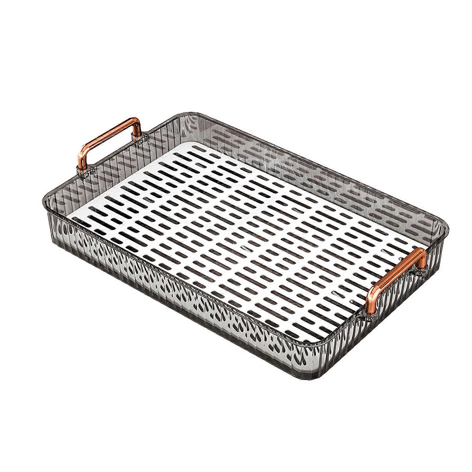 Plastic Tea Tray with Handles Rectangular Non-Slip Design for Serving Parties and Kitchen Large Gray