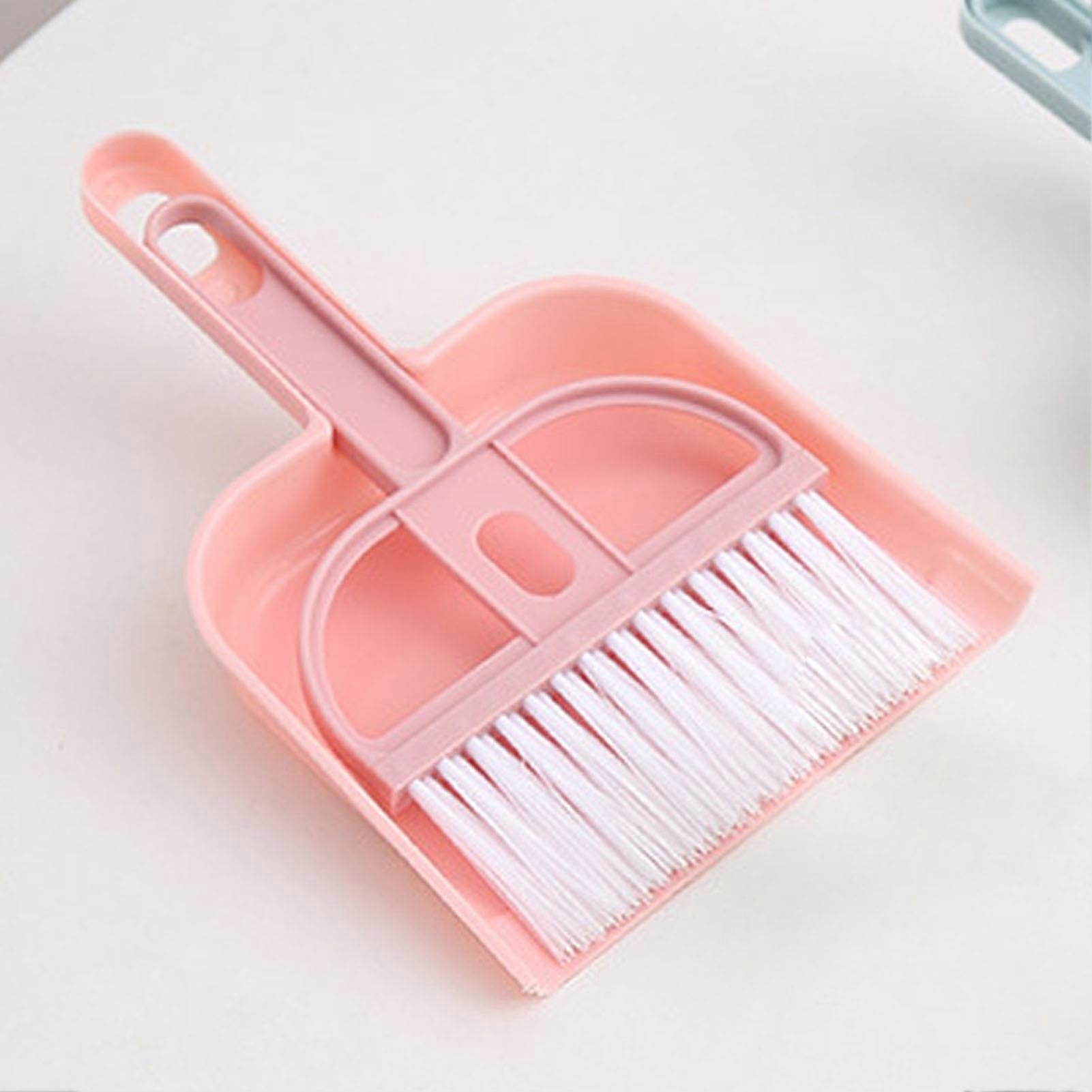 Mini Desktop Cleaning Set Plastic Broom Dustpan Sweep Brush Nordic Pink