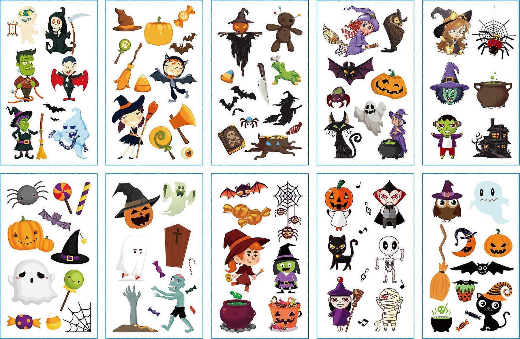 10 PCS Halloween Tattoo3, Επαγγελματικό μακιγιάζ αποκριών, Προσωρινά τατουάζ αποκριών, Ουλές αυτοκόλλητου τατουάζ αποκριών με ψεύτικο τατουάζ ψώρα