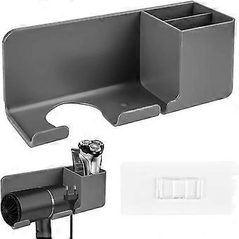 Wandmontierter Haartrocknerhalter Kein Bohrer Haartrocknerhalter Badezimmer-Organizer Multifunktions-Haartrockner-Organizer (Grau)