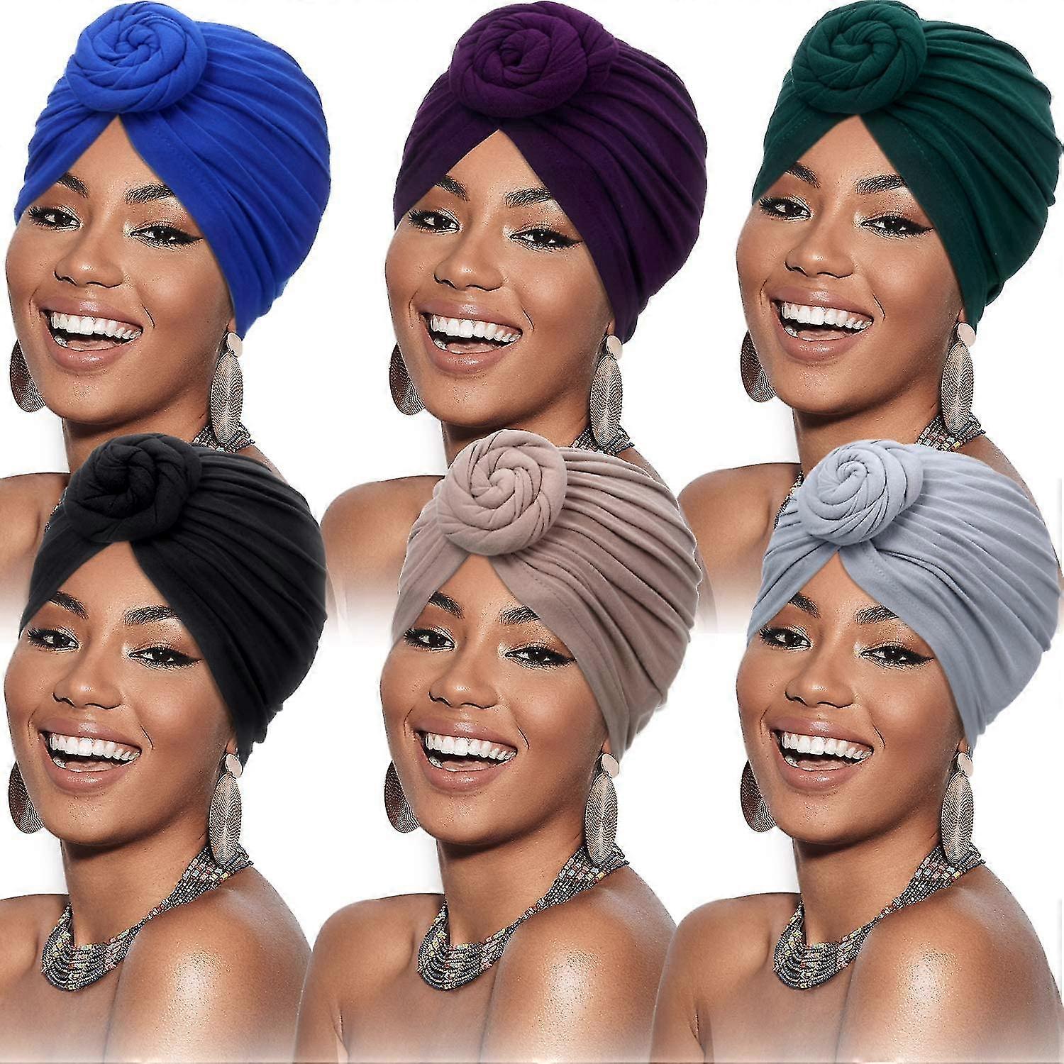 6 قطع المرأة الأفريقية عمامة زهرة عقدة مربوطة مسبقا بونيه قبعة صغيرة غطاء الرأس