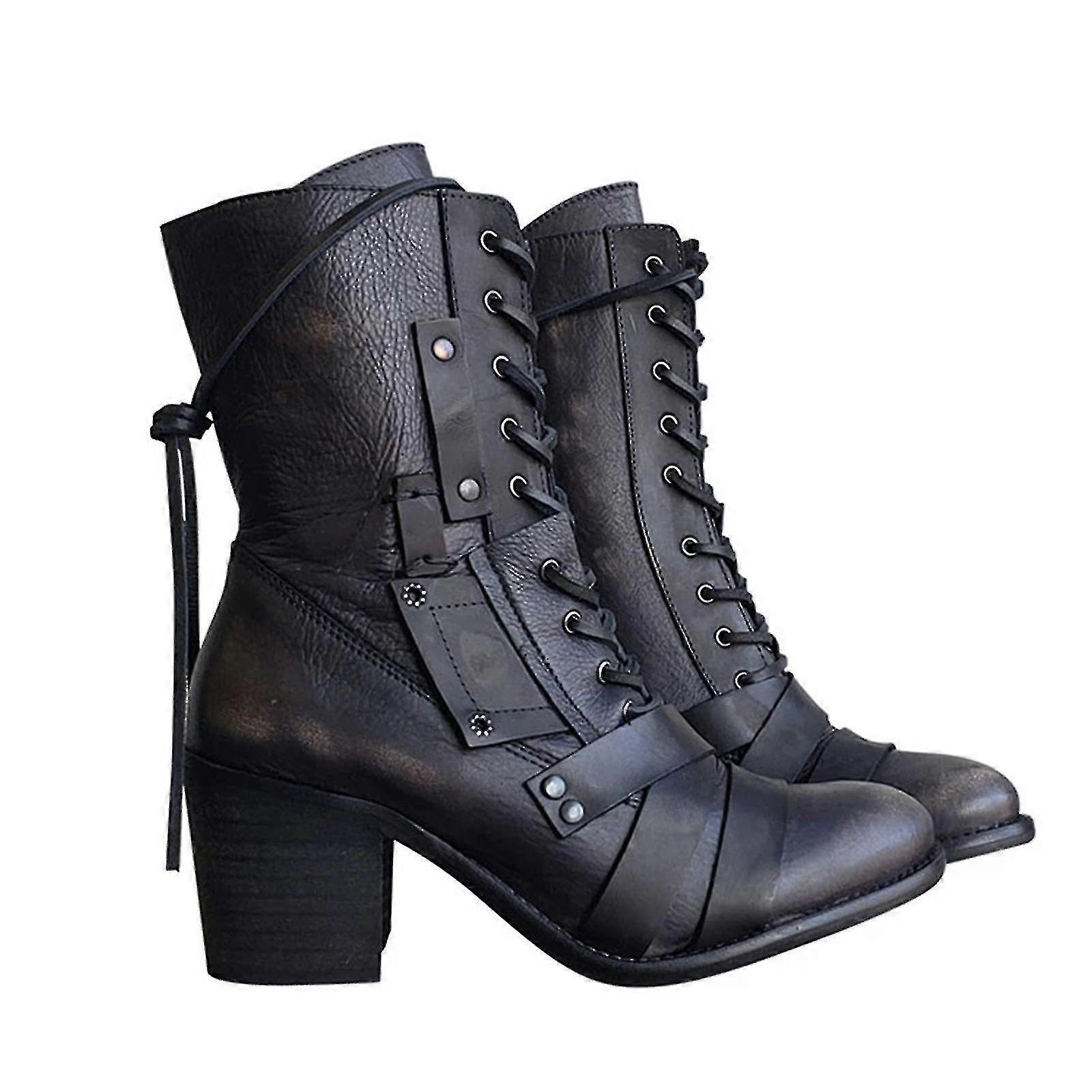 Botas retro de tacón grueso para mujer