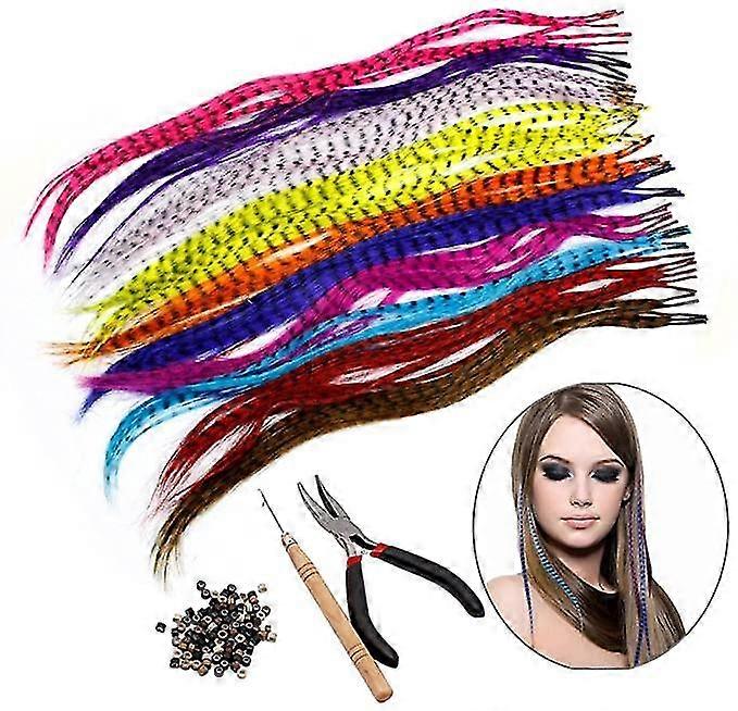 Synthetic Hair Extension Kits With 50 Synthetic Assorted Colors Stick Tip Hair Extensions, 100 Beads, Pliers And Hook (bright & Pretty Mixed