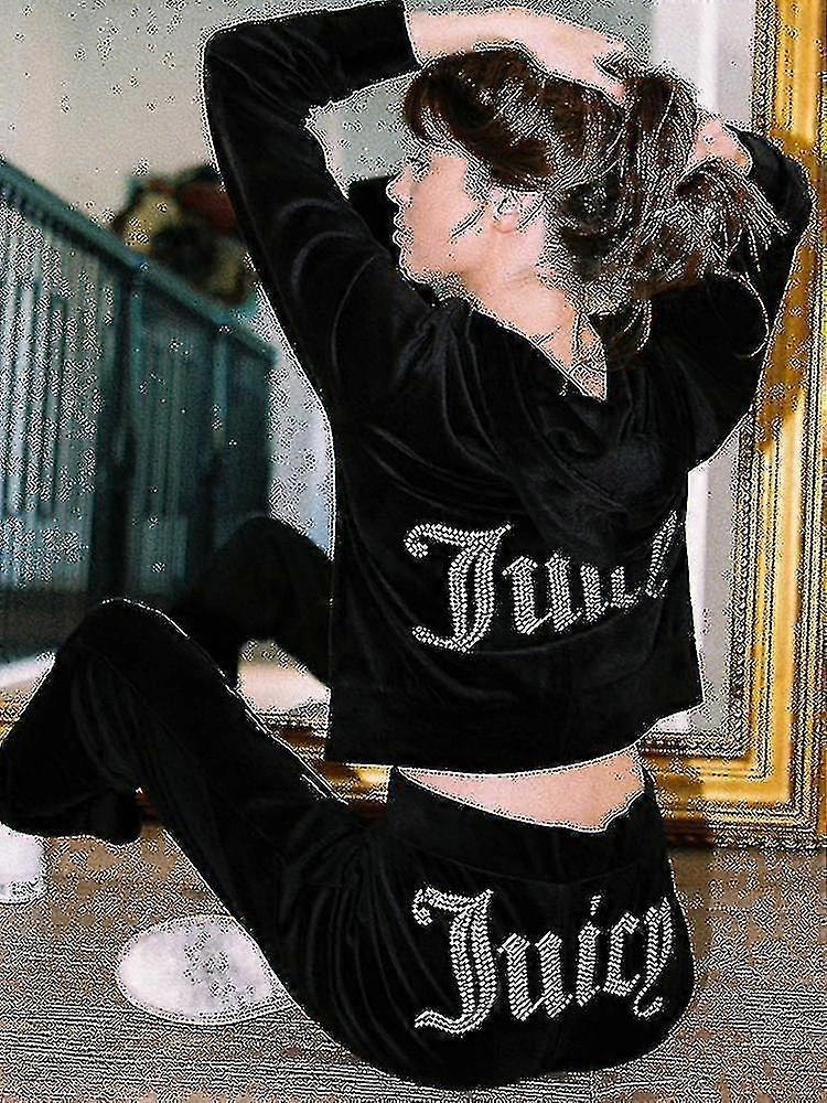 Velour Juicy Sewing Suit Hoodies Velvet Zipper Sweatshirt And Pants Set Sportswear 2023 Women's Spring/fall Tracksuit Crop Topbest Gift For Christmas