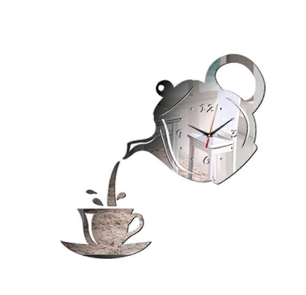 Wall Clocks Creative Diy Acrylic Coffee Cup Teapot 3d Wall Clock Decorative