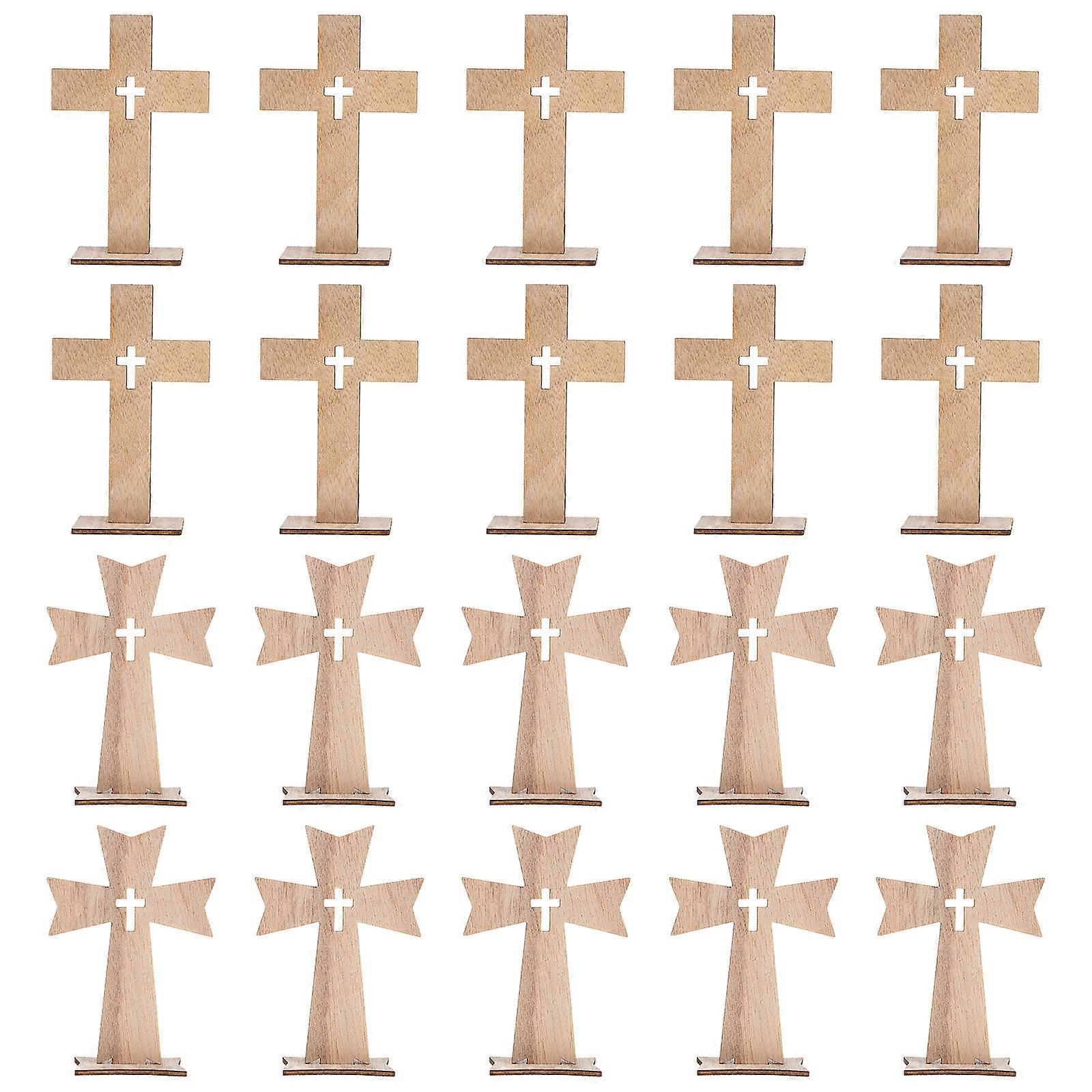 20Sets Simple Wood Cross Shape Adorn for Home Decor Wooden Cross Ornament for Home Random style