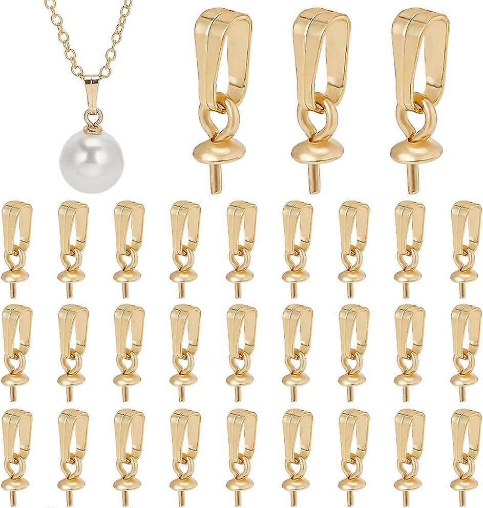 30 Pcs 304 Stainless Steel Eye Pin Peg Bail 10mm Golden Bail Pin Connectors with Dangle Loop Cup Pearl Peg Bails Charm Pendant Connector for Half-Dril