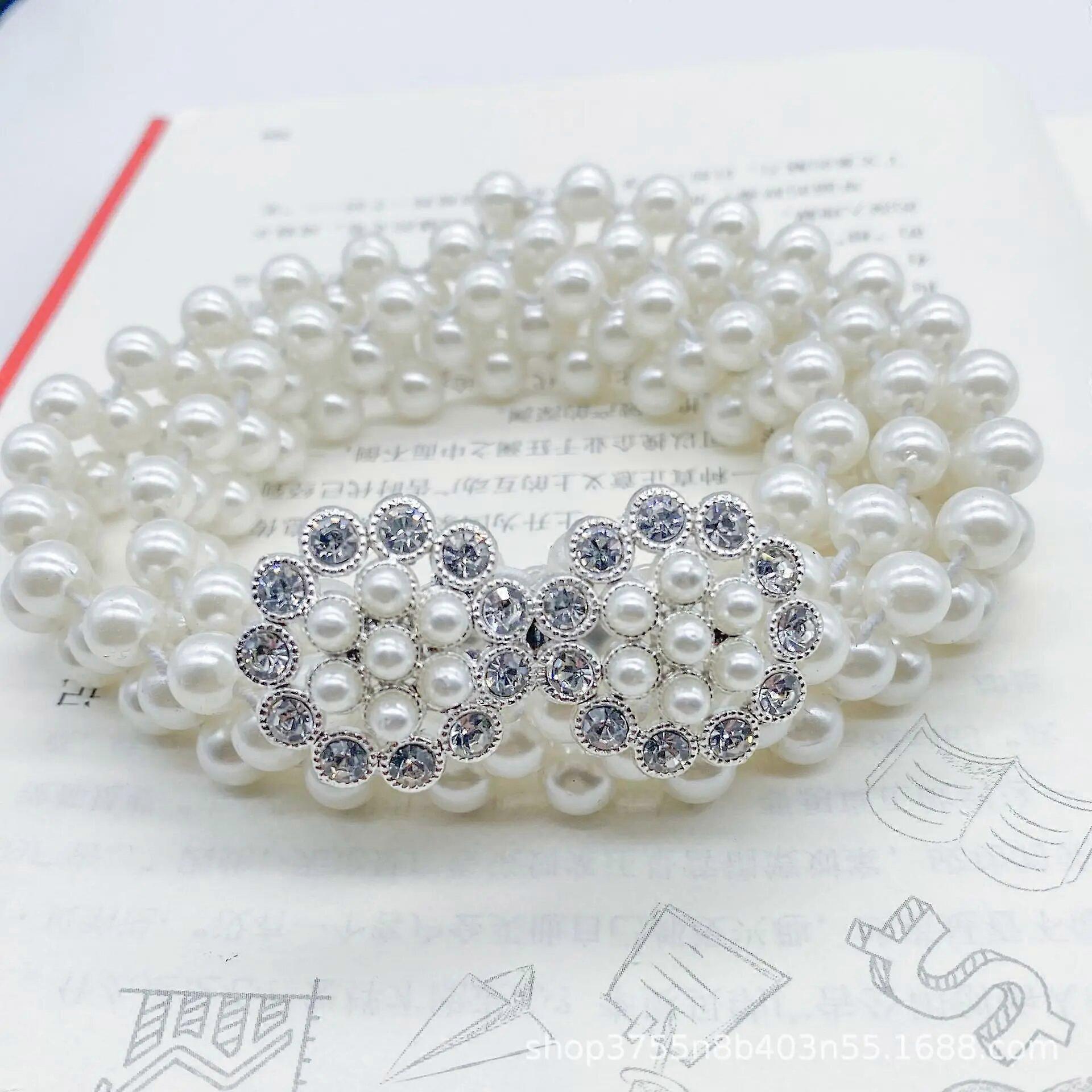 טרנדי פרל רשת מותניים נשים אופנה ריינסטון שמלה אלסטית חגורת מותן נשים מעצב חגורות מותן דקות אביזרי ביגוד