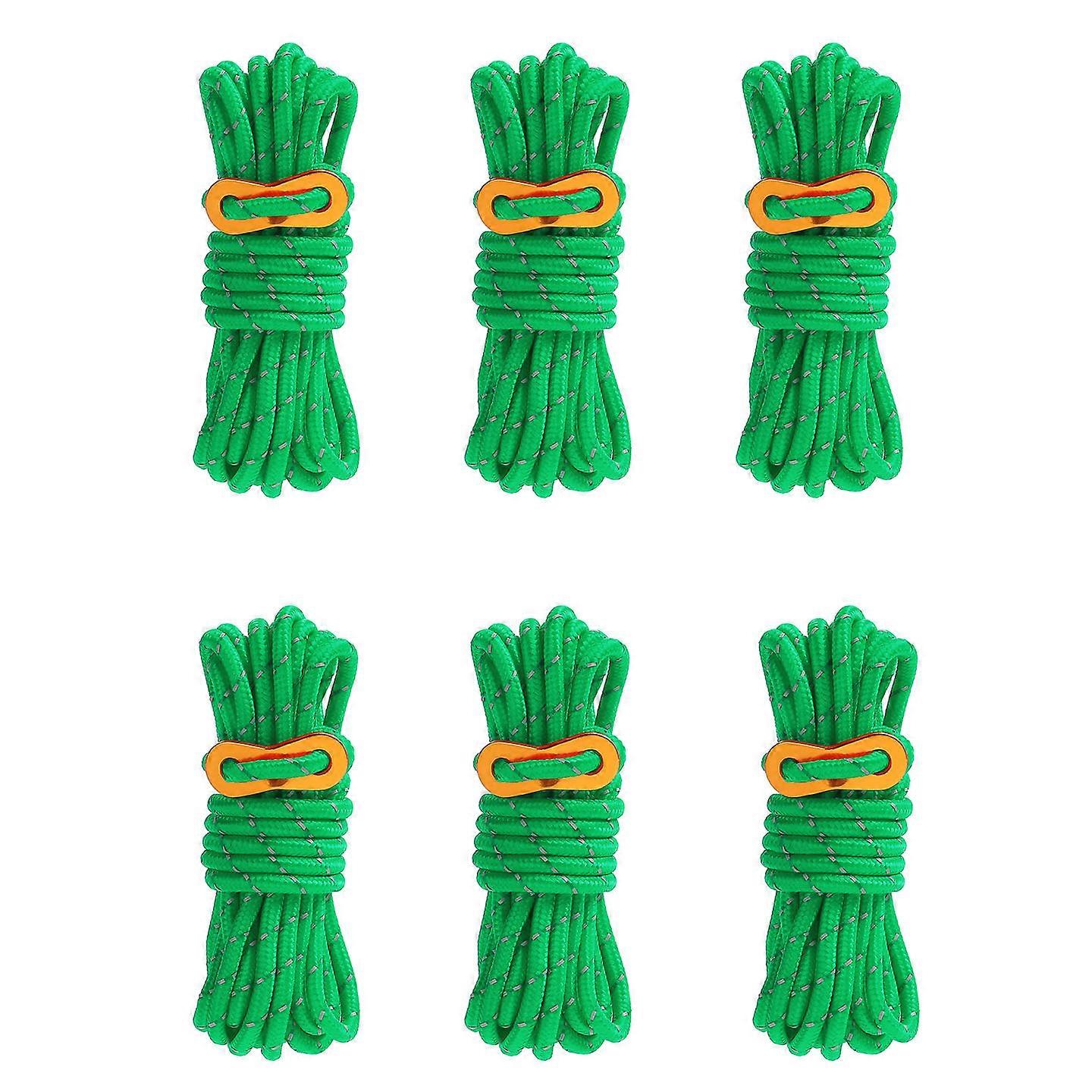 6 Pack 4mm Tent Guy Line 13 Feet Reflective Cord Guy Line Tent Guide Ropefluorescent green(4-D-1)