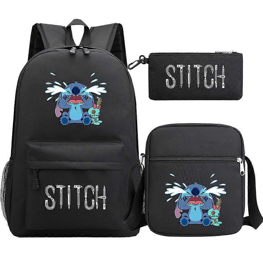 مجموعة حقيبة ظهر أطفال من 3 قطع من ديزني ستيتش - مقلمة أطفال بطبعة كرتون غرزة - حقيبة كتف للبنات - حقيبة مدرسية للأطفال - هدية مثالية مرحبا