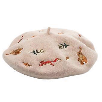 Femmes Coréennes Hiver Fausse Laine Béret Élastique Casquette Kawaii Mignon Dessin Animé Forêt Lapin Écureuil Broderie Broderie Peintre Bonnet Bonnet Chapeau