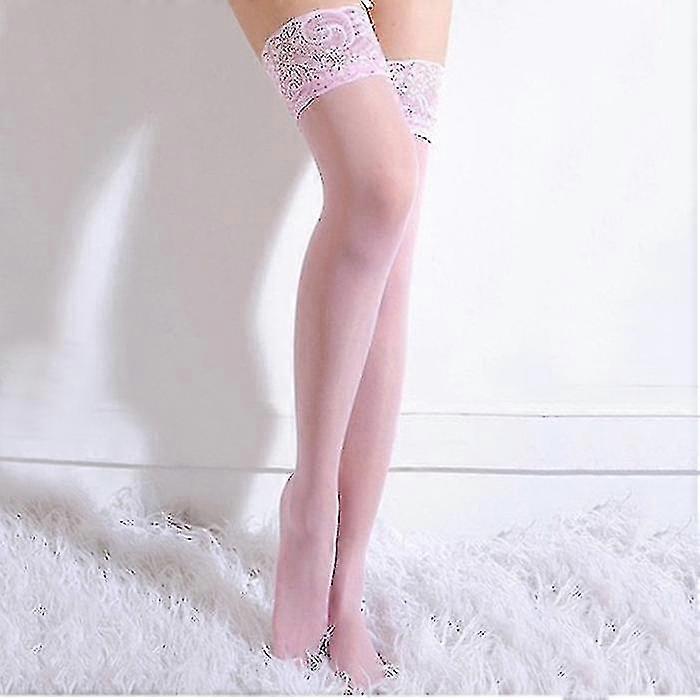 Lace Sheer Thigh High3 Pairs Stockings Opaque Hold Up One Size For Black Women, Pink