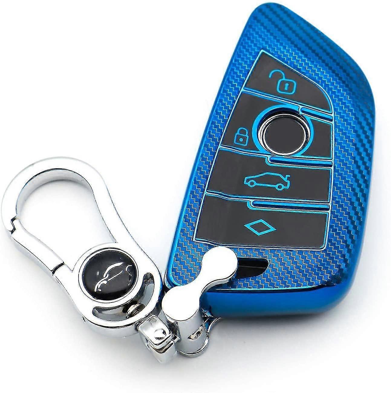 Car Remote Key Case Pouch Bag With Key Ring Kit Keychain Holder Hook Blue