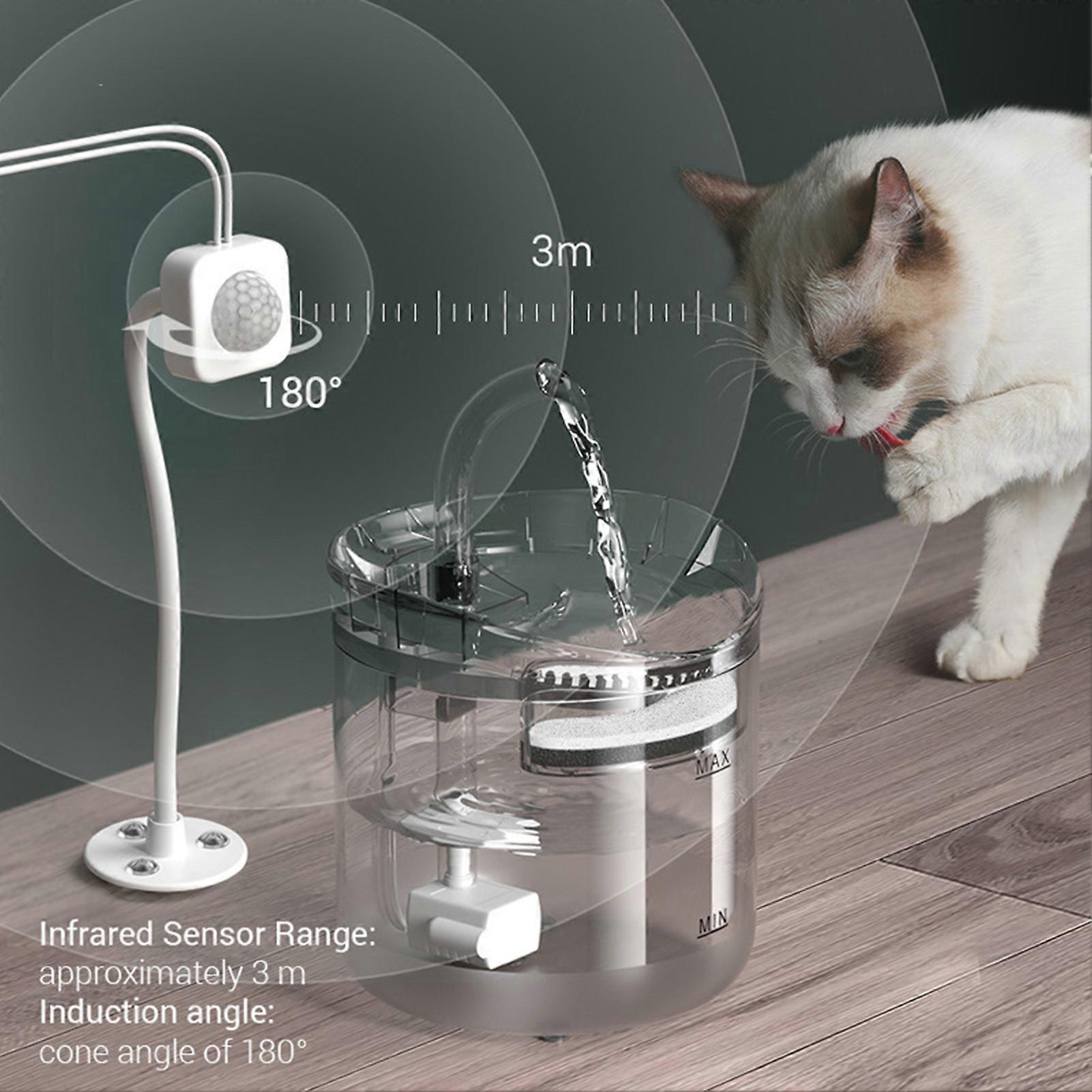 2L Transparent Cat Water Fountain with Sensor, 16.5x15.5cm Quiet Pump
