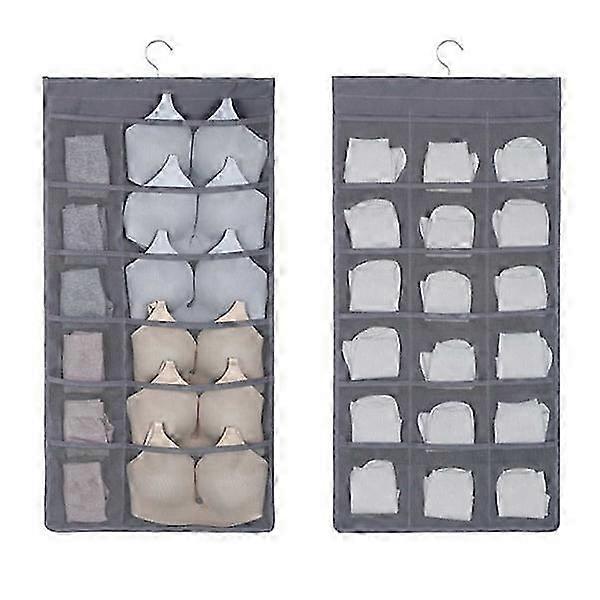 Underwear storage with 30 compartments - Hang on door or in wardrobe gray