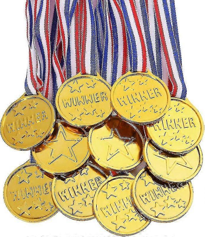 ميداليات أطفال 28 قطعة ، ميدالية ذهبية بلاستيكية مع شرائط رقبة ، ميدالية ذهبية بلاستيكية للطفل ، ميداليات الفائز لمكافآت المسابقة موضوع اليوم الرياضي - ylmyFit