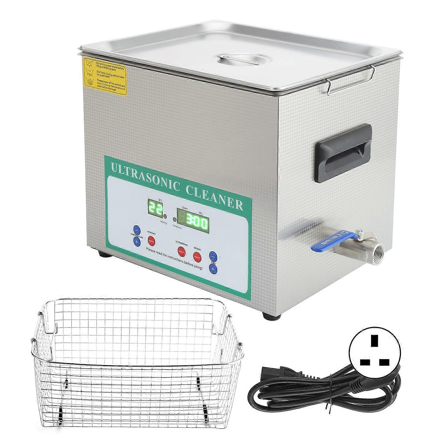Ultrasonic Cleaner 10L 240W Small Parts Ultra Sonic Tank Bath Cleaning Machine Timer DK‑410HTDUK Plu