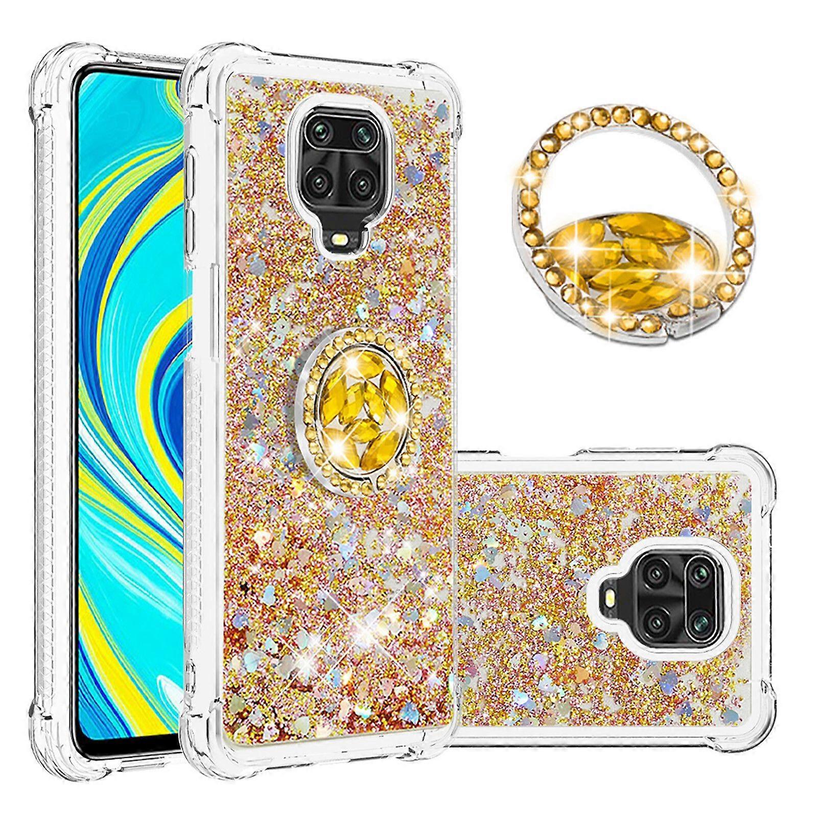 Case for Xiaomi Redmi Note 9S/Note 9 PRO Bling Flowing Liquid Floating Sparkle Glitter Bumper with Rotation Ring Kickstand Compatible with Xiaomi Redm