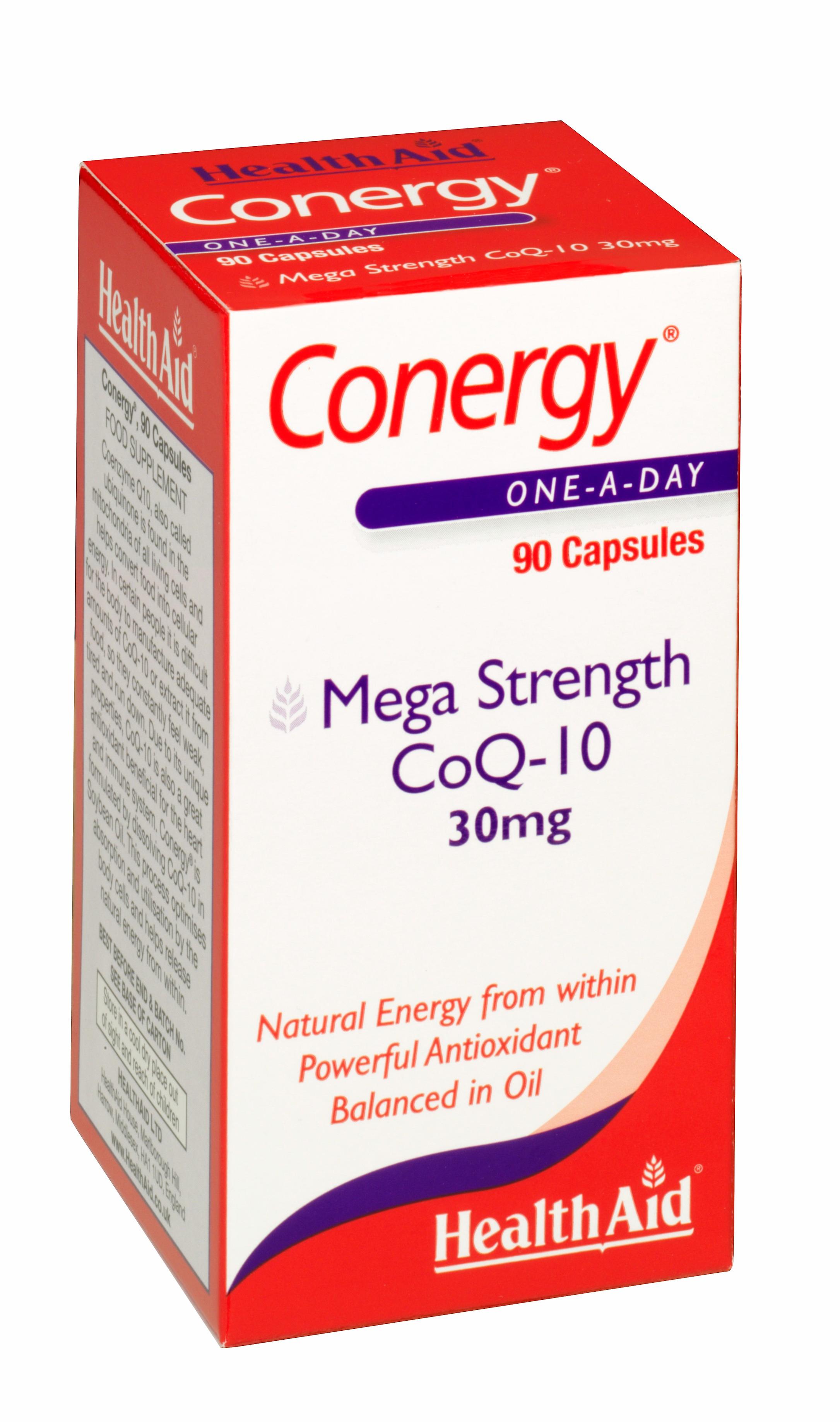 Health Aid Conergy CoQ-10 30mg +Vit E, 90 Capsules