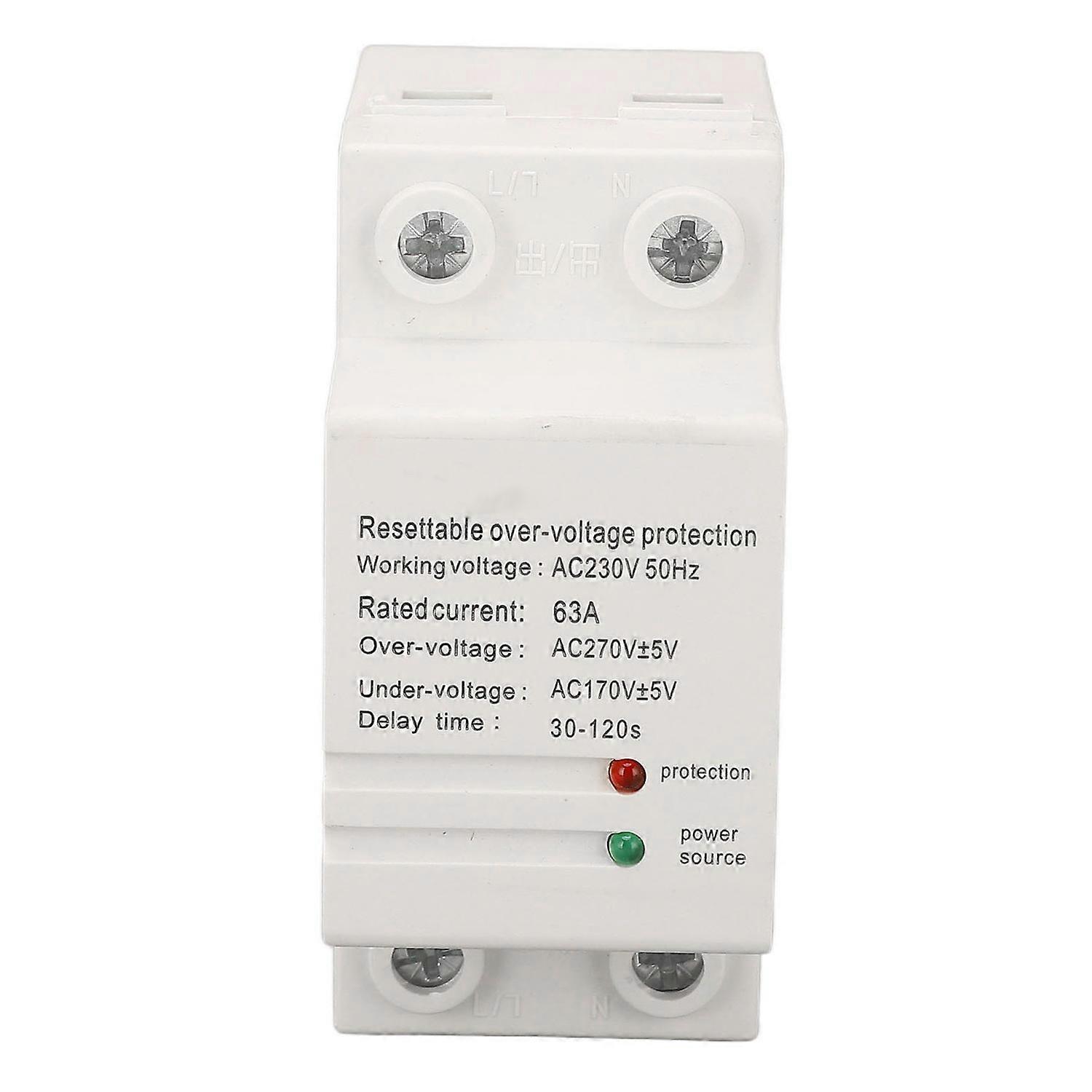 AC230V 63A Over Under Voltage Protector Automatic Reset Overvoltage Undervoltage Voltage Protective