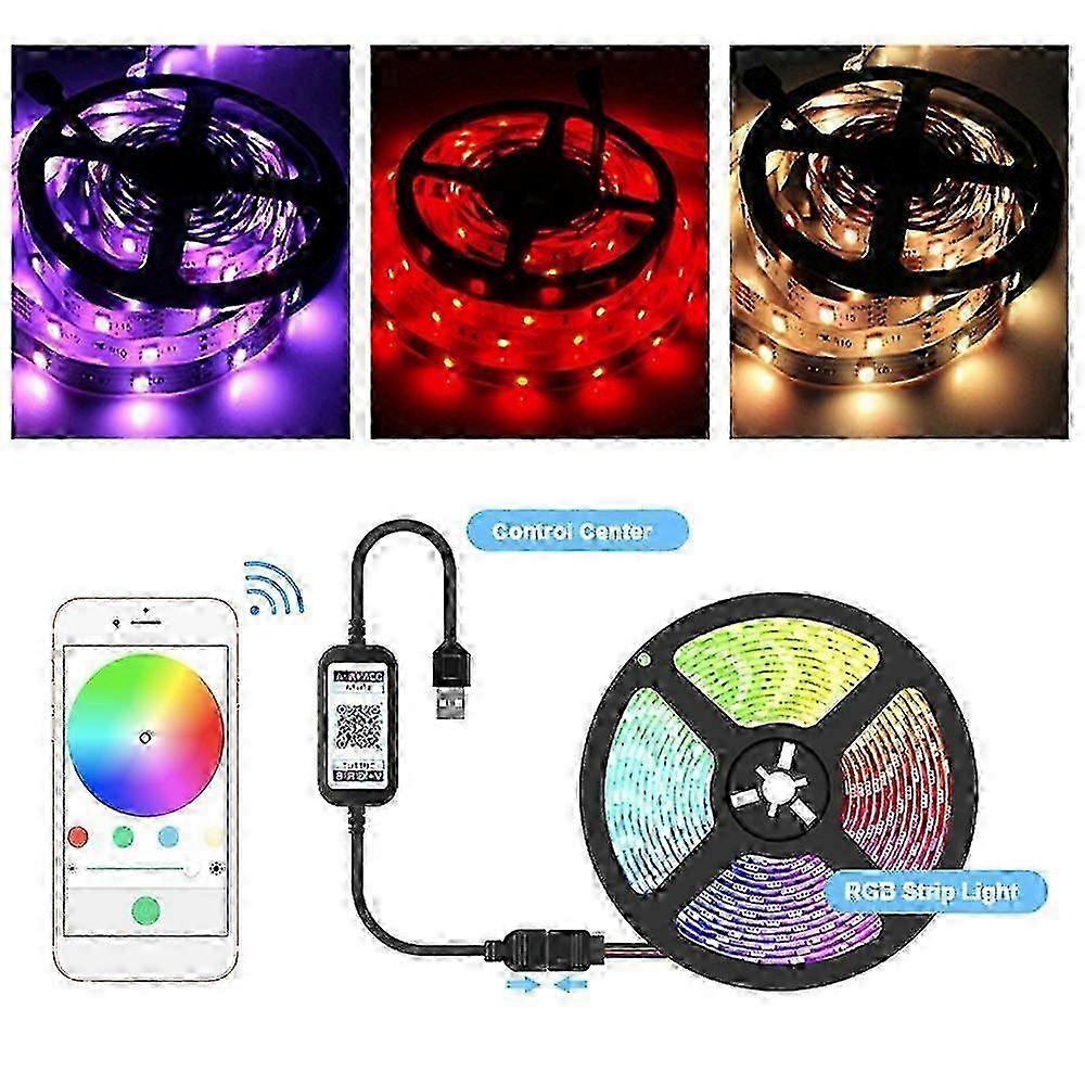 Usb Power Led Strip Lights 5050 Rgb Tv Backlight Bt App Remote Music Led Lights 5m 16.4ft