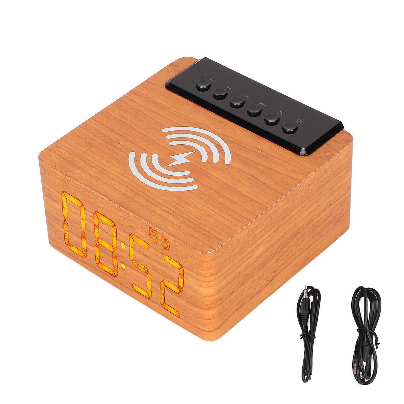 Wooden Alarm Clock Wireless Speaker Multifunction Speaker Supports Bluetooth Memory Card USB AUX FMYellow