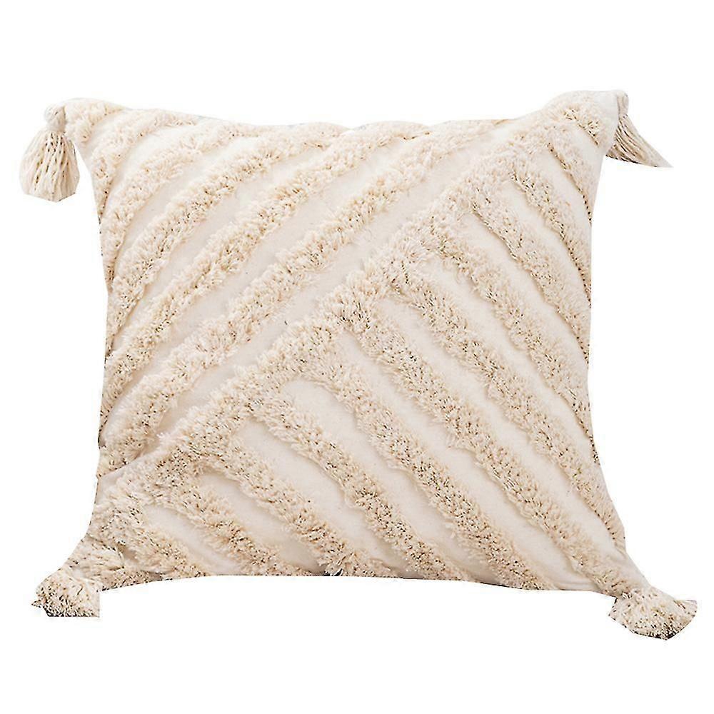 Off-white Boho Decorative Throw Pillow Covers,pillowcase With Tassel Classic Line Pattern