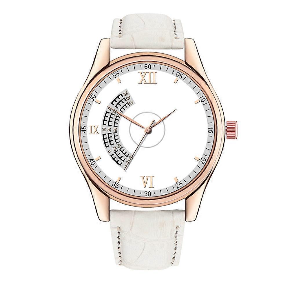 Fashion Casual Leather Strap Wristwatch Round Dial Analog Display Quartz Watch (White+White)