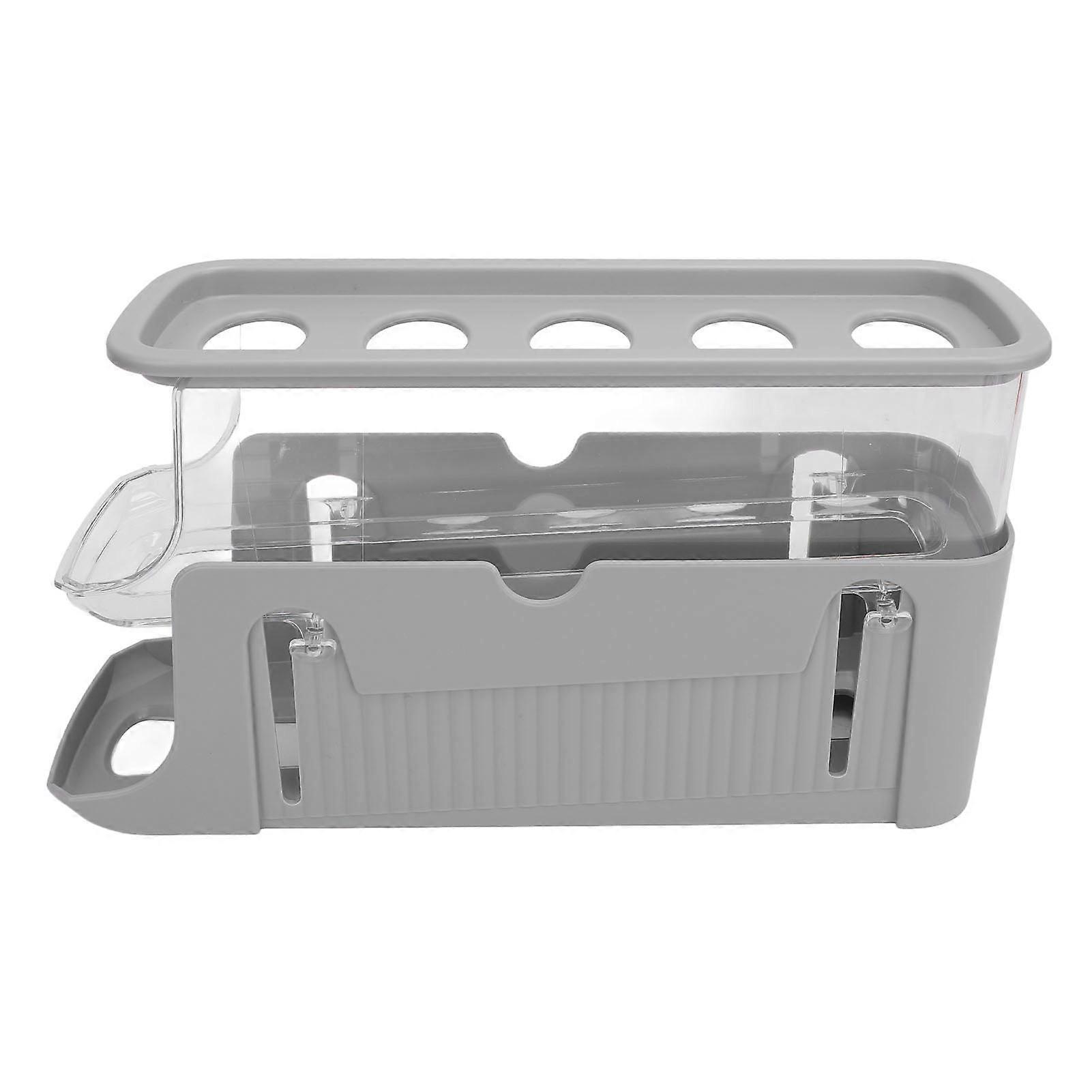 Rolling Egg Dispenser for Refrigerator Space Saving 2 Tier Automatic Egg Storage Container Organizer for Refrigerator Kichen Cabinet Grey
