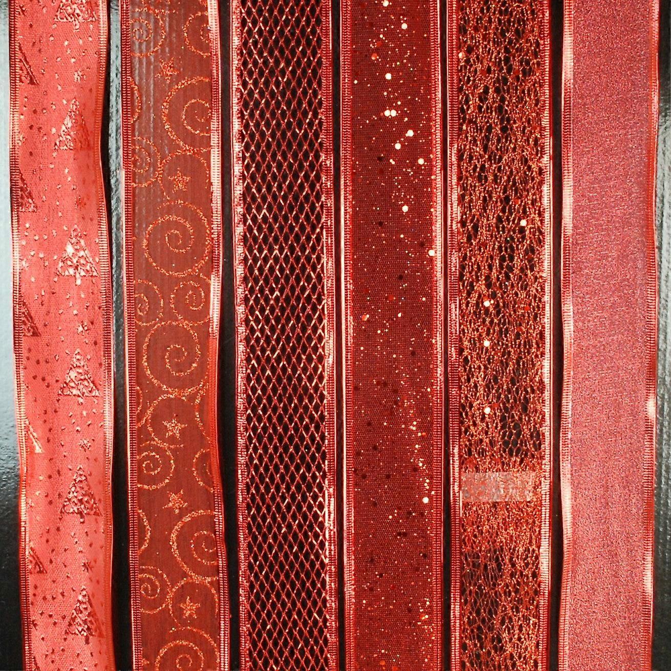 Pack Of Six Patterned Red Ribbons 2.7m X 5cm