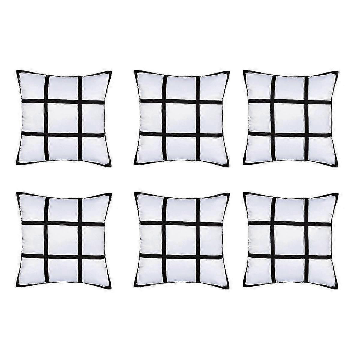 6pcs Sublimation Blank Panel Pillow Case Diy Polyester Cushion Cover 9 Photo Heat Transfer Printing Throw Pillowcase,s