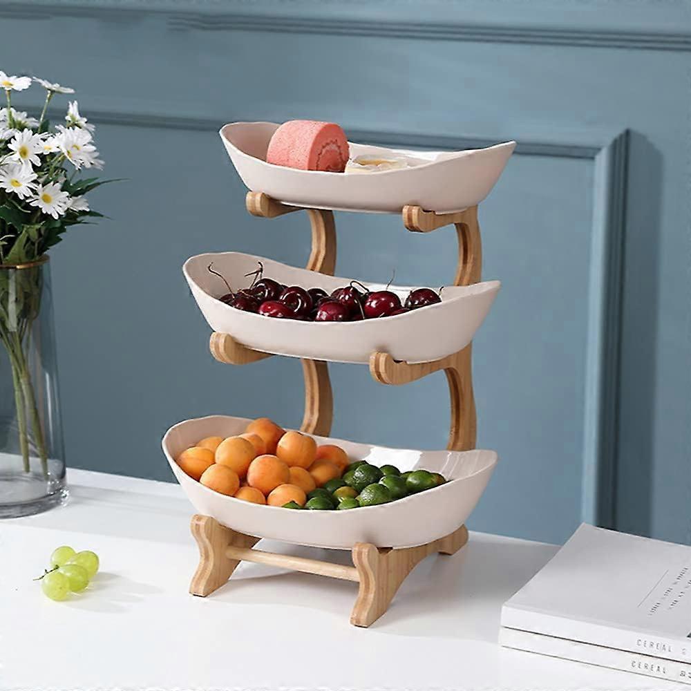 Stylish And Functional, Ceramic Fruit Bowl, Bamboo Stand, Improves Space Utilization With Its Attractive Design And Practical Features