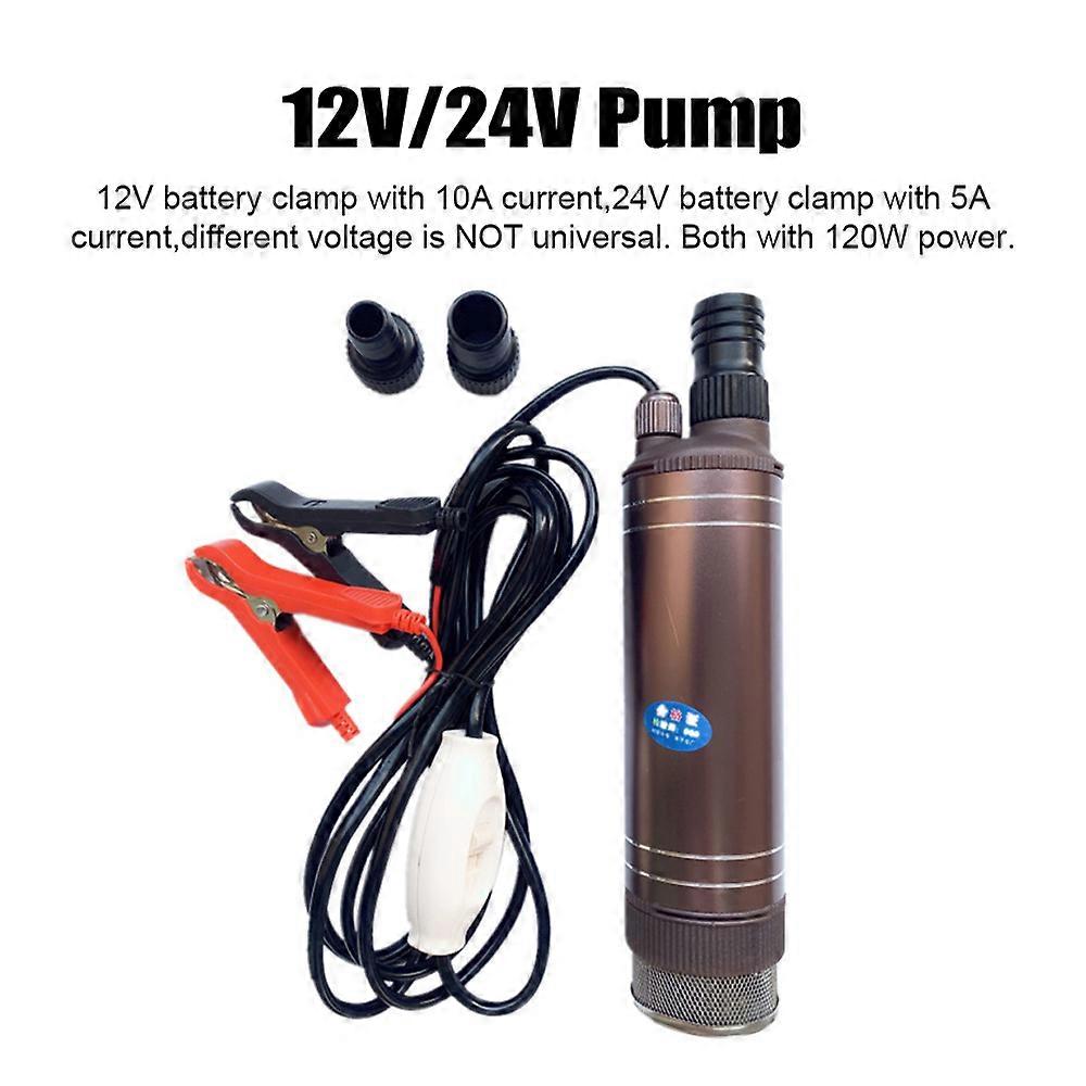 Submersible Water Pump 12V/24V Portable Electric Alloy Shell Copper Motor Max 55L/min Diesel Kerosene Fuel Transfer Pump with 16/21/25mm Connector