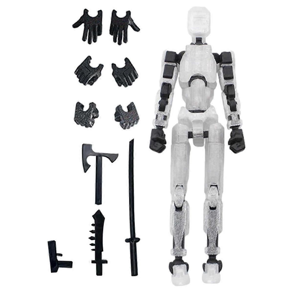 Robot Action Figure, 3D Printed with Full Articulation for Stop Motion Animation White