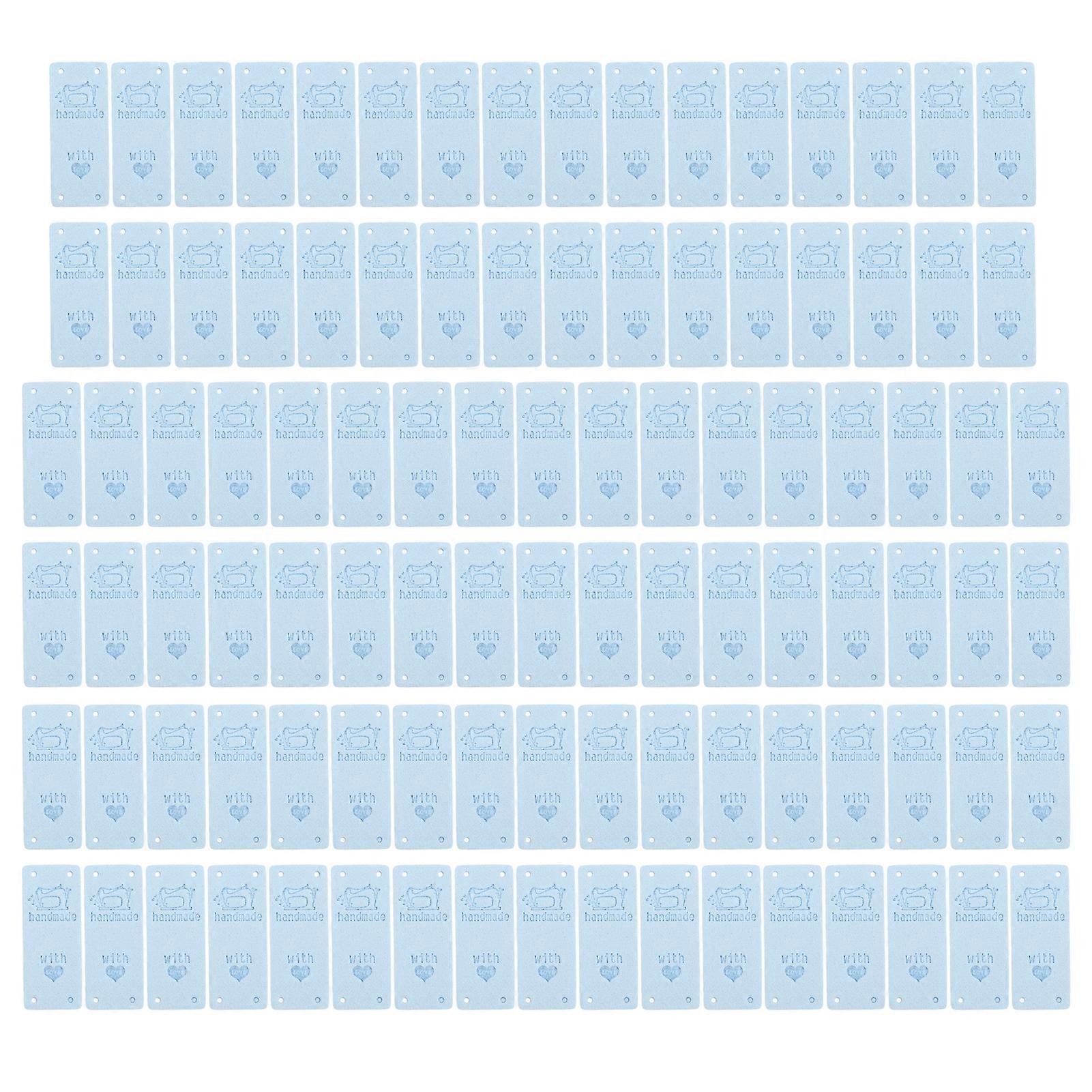 100Pcs PU Leather Label Color HandMade Soft 4 Holes Useful DIY Accessories for Wallet Hat(Sky Blue )