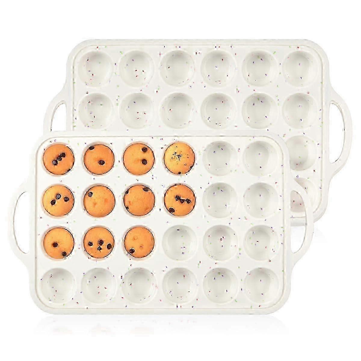2 Pack Mini Muffin Pan, Reinforced Frame Mini Cupcake Pans 24 Cups Nonstick Mini Muffin Silicone Mol