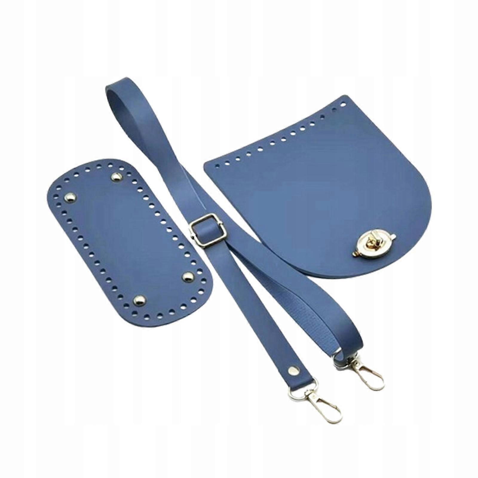 Crochet Bag Bottom Base Lock Flap Cover Buckles Material Hand Woven Blue