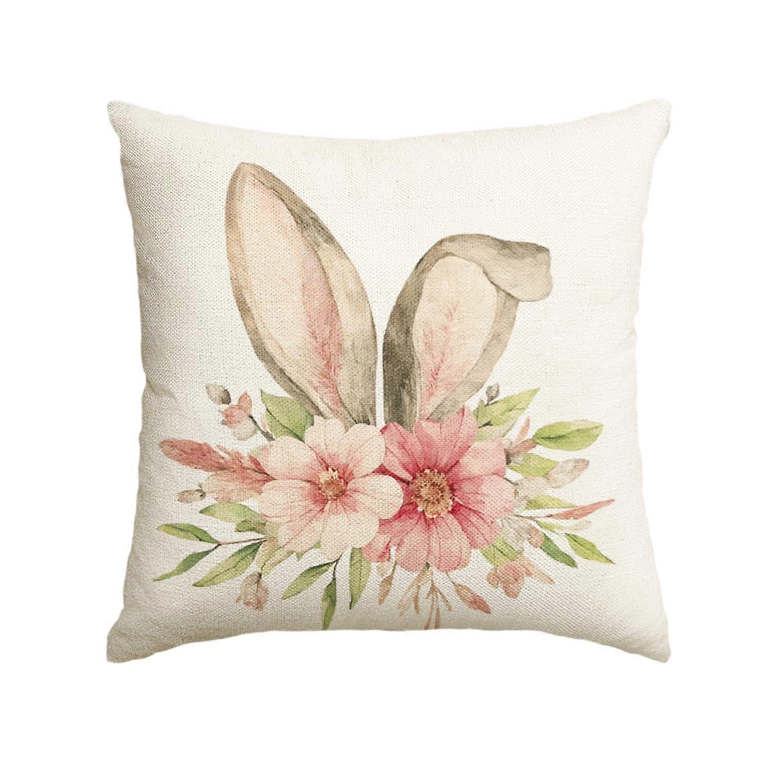 Happy Easter Pillow Case, 18 x 18 -inch Rabbit Spring Flower Holiday Party Pillow Case Sofa Sofa Decoration
