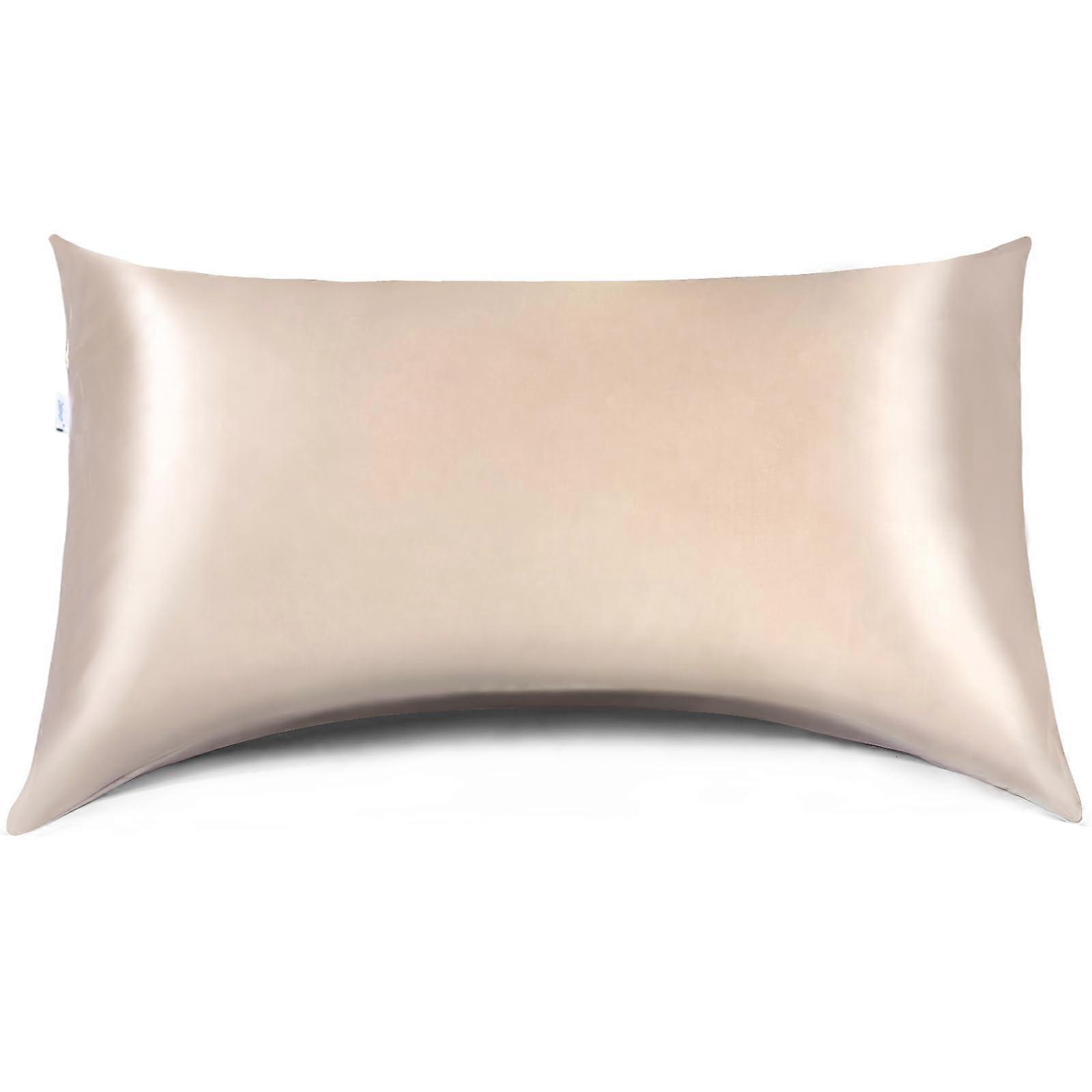 Curved Pillow Case for Side Sleepers, 20 x 30 Inches Queen Size, Breathable Champagne Satin with Zipper Closure