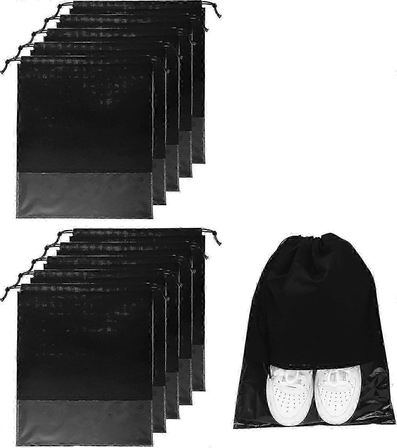 JiaWei 10 Pcs Travel Shoe BagDrawstring Non-Woven Shoes Storage Bags with Transparent Window for Daily and Travel Use(Black) ohY