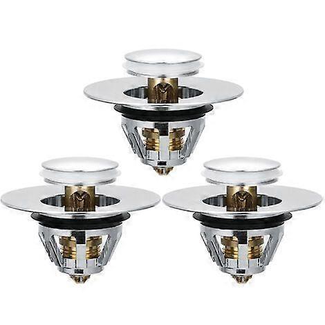 Stainless Steel Pop-Up Drain Strainer Universal Push-Type Sink Drain Stopper with Anti-Clog Drain Stopper for Home Bathroom Kitchen (Pack of 3),Model: